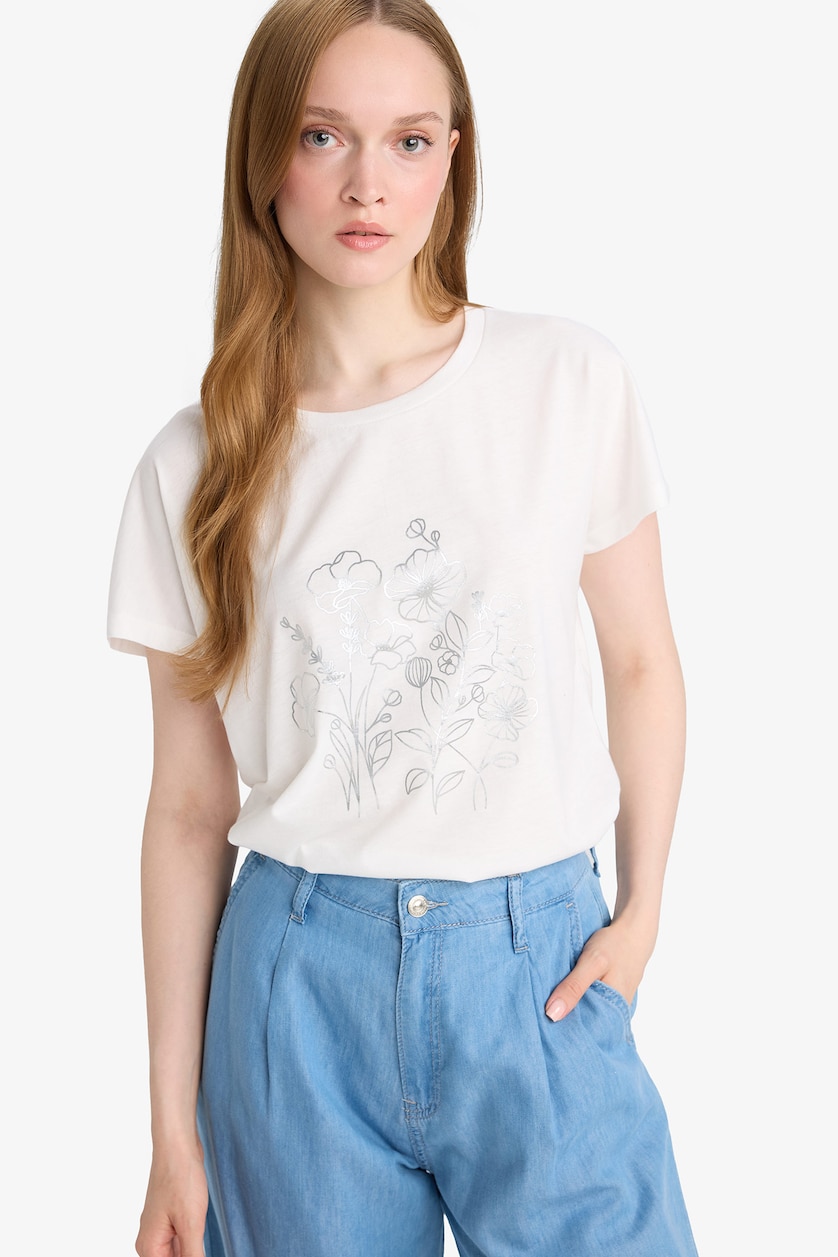WOMAN Ecru Regular Fit Short Sleeve T-Shirt