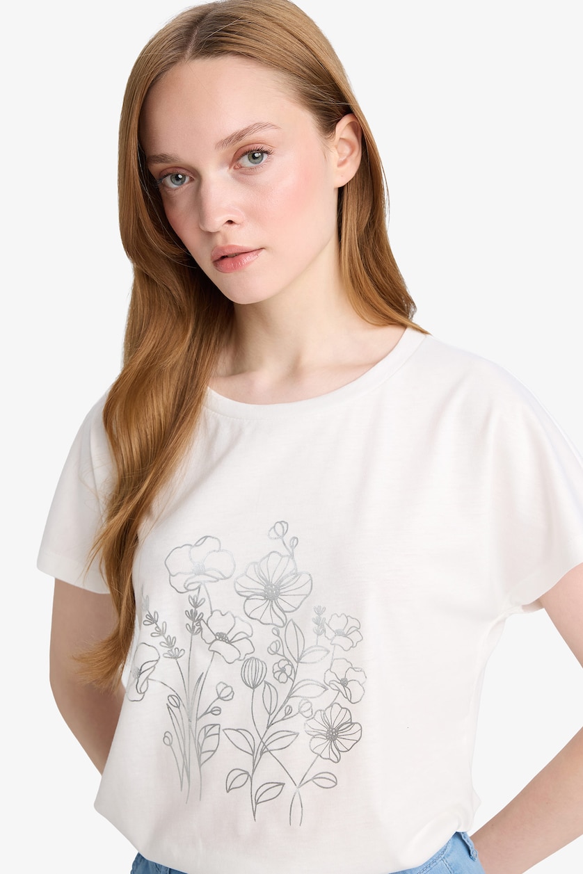 WOMAN Ecru Regular Fit Short Sleeve T-Shirt