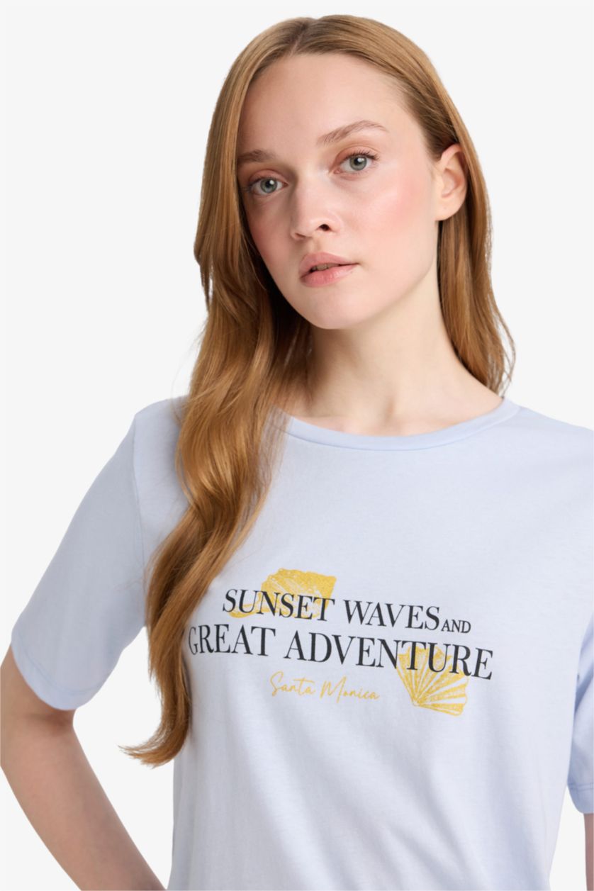 WOMAN Light Blue Regular Fit Crew Neck Short Sleeve T-Shirt