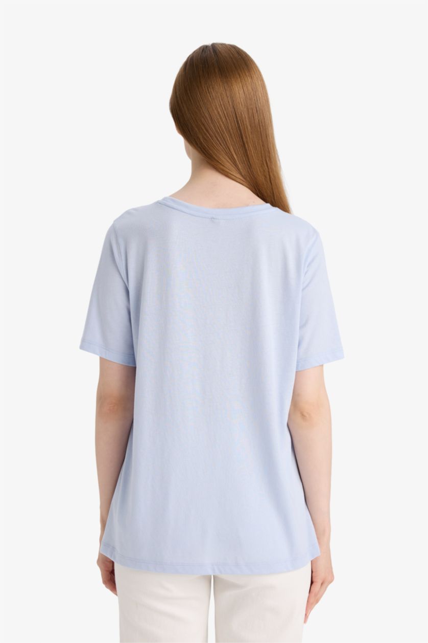 WOMAN Light Blue Regular Fit Crew Neck Short Sleeve T-Shirt