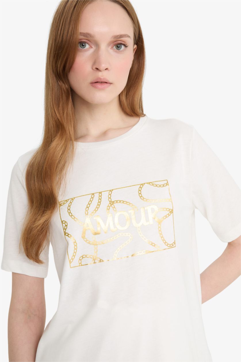 WOMAN Ecru Regular Fit Short Sleeve T-Shirt
