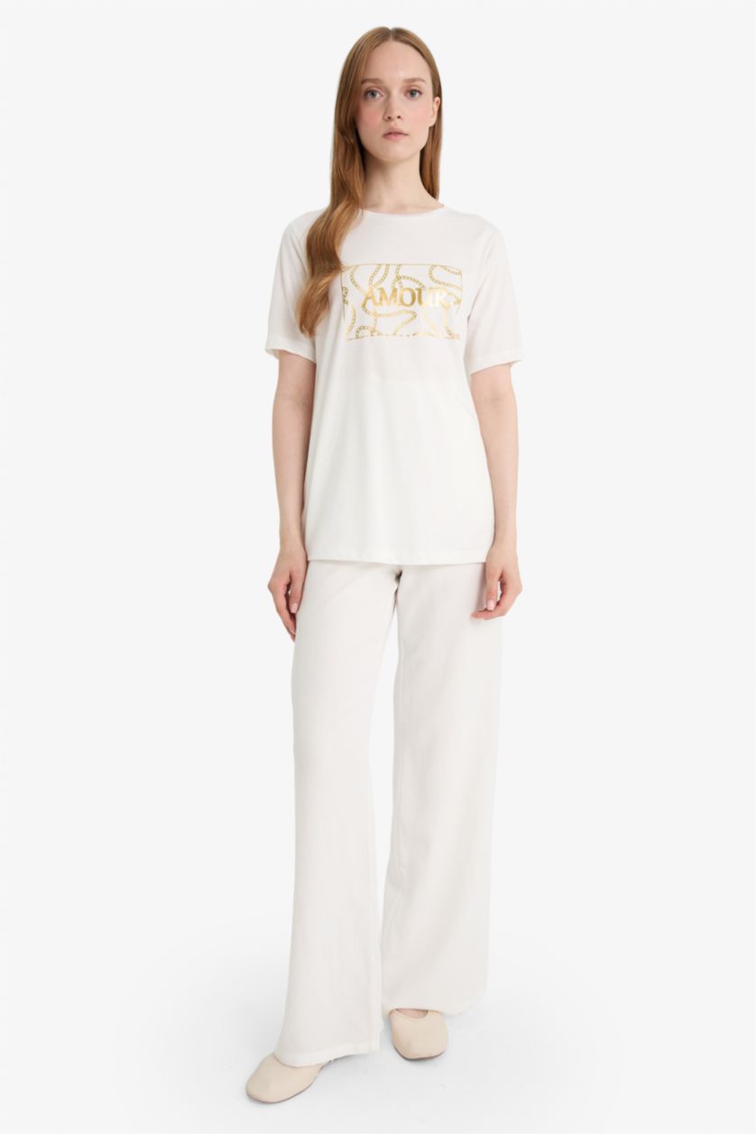 WOMAN Ecru Regular Fit Short Sleeve T-Shirt