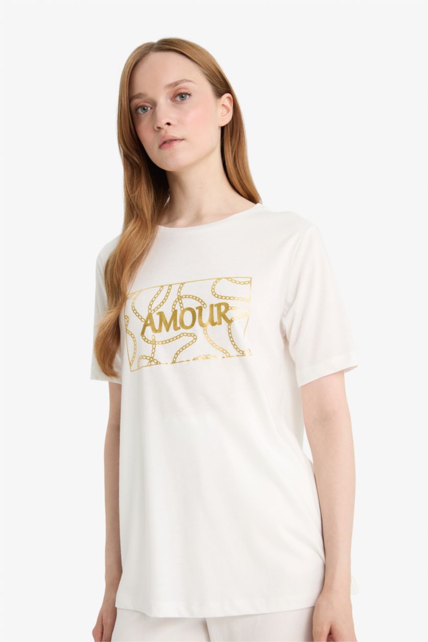 WOMAN Ecru Regular Fit Short Sleeve T-Shirt