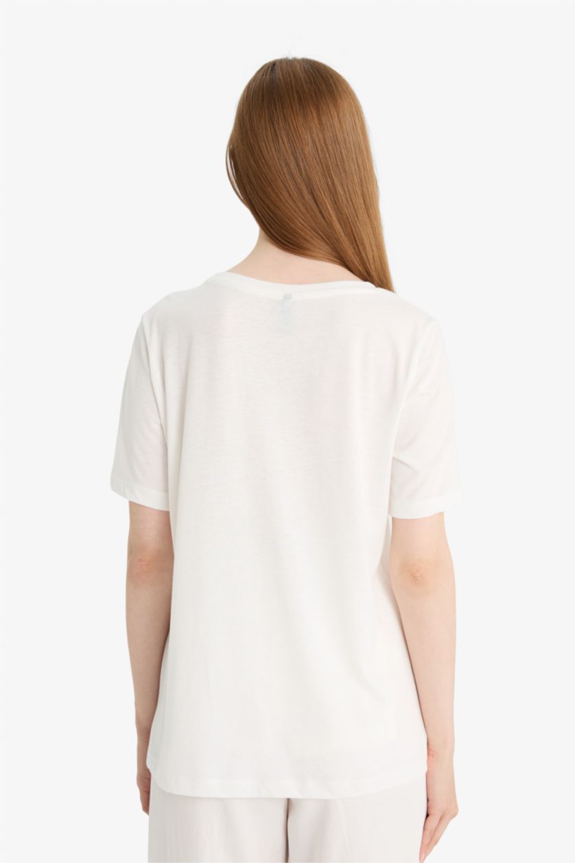 WOMAN Ecru Regular Fit Short Sleeve T-Shirt