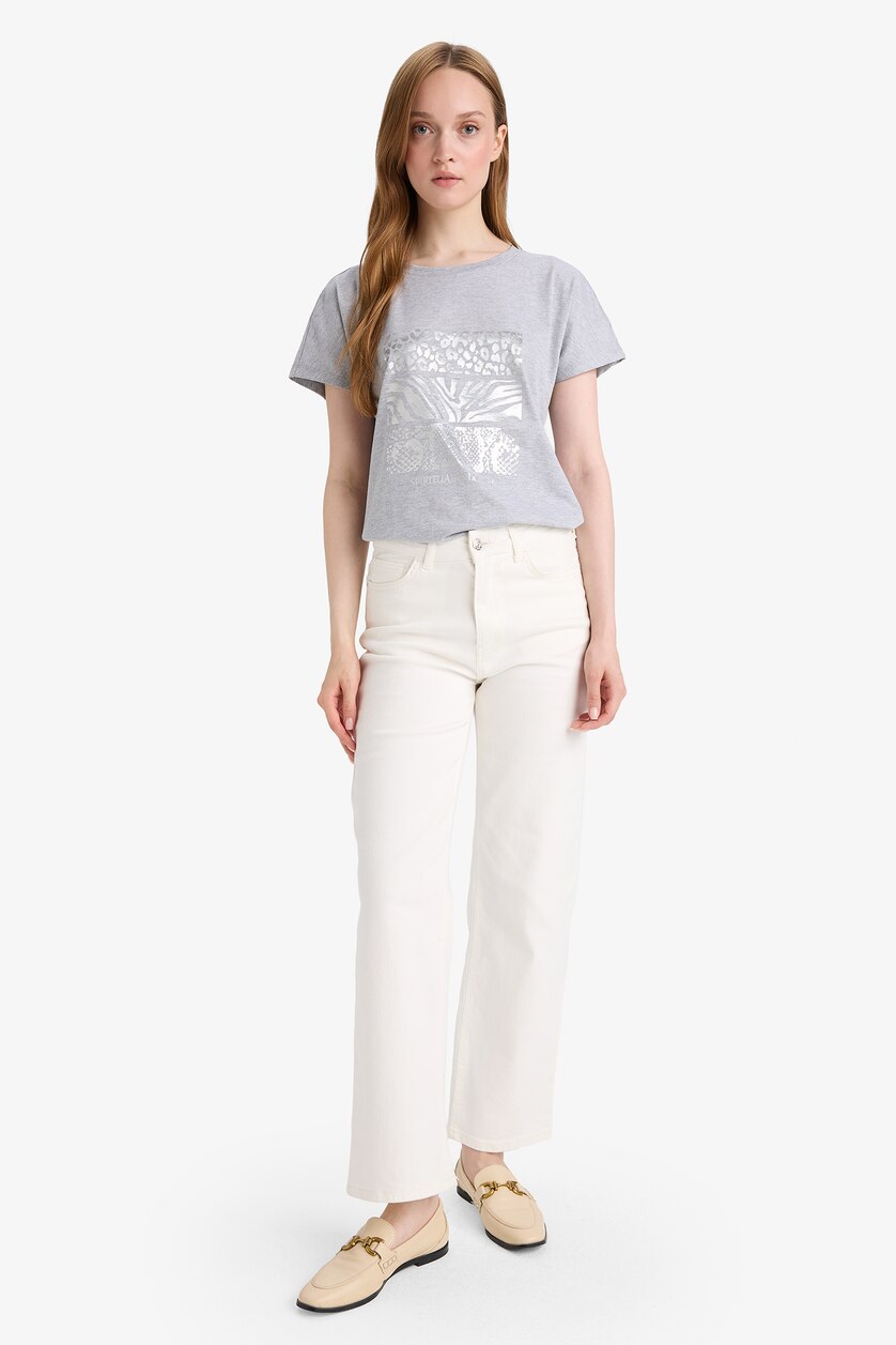 WOMAN Grey Melange Regular Fit Short Sleeve T-Shirt