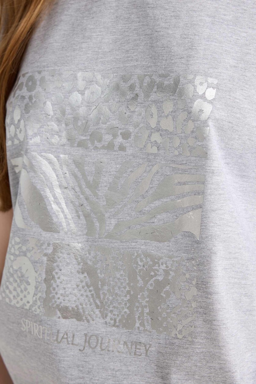 WOMAN Grey Melange Regular Fit Short Sleeve T-Shirt