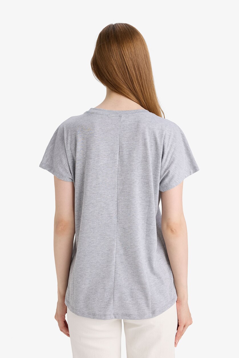 WOMAN Grey Melange Regular Fit Short Sleeve T-Shirt