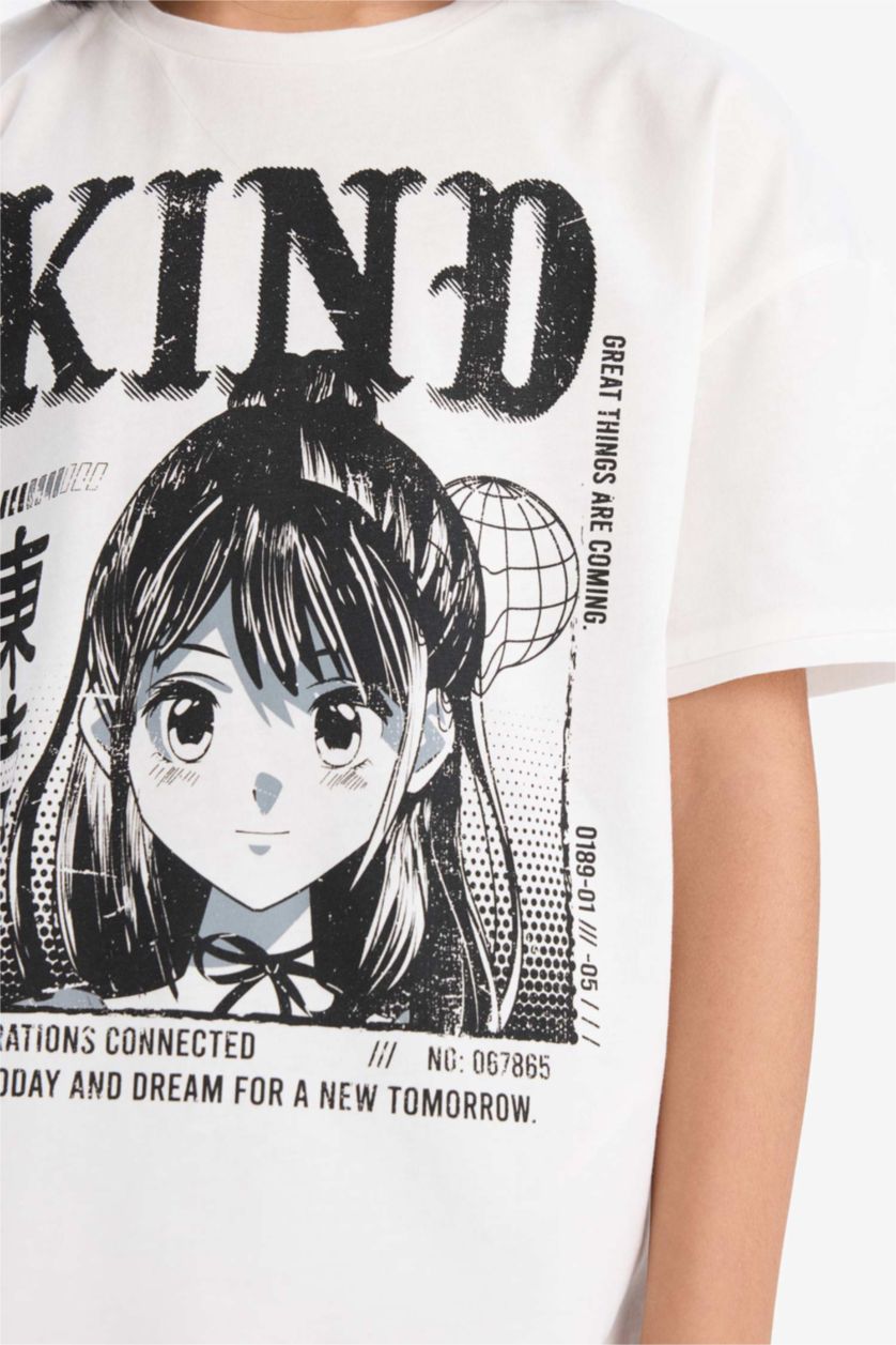 Girls & Teens Ecru Girl Cotton Printed T-Shirt Biker Leggings 2 Piece Set