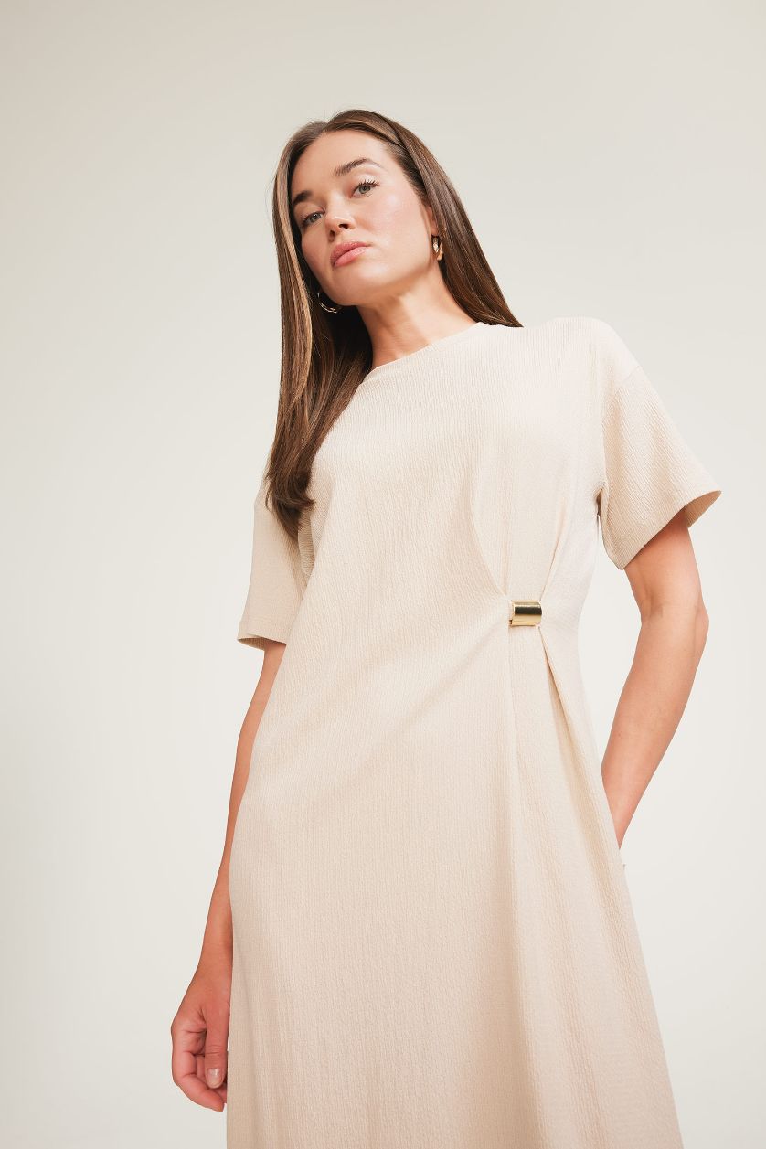 Woman Sand Regular Fit Crew Neck Dress