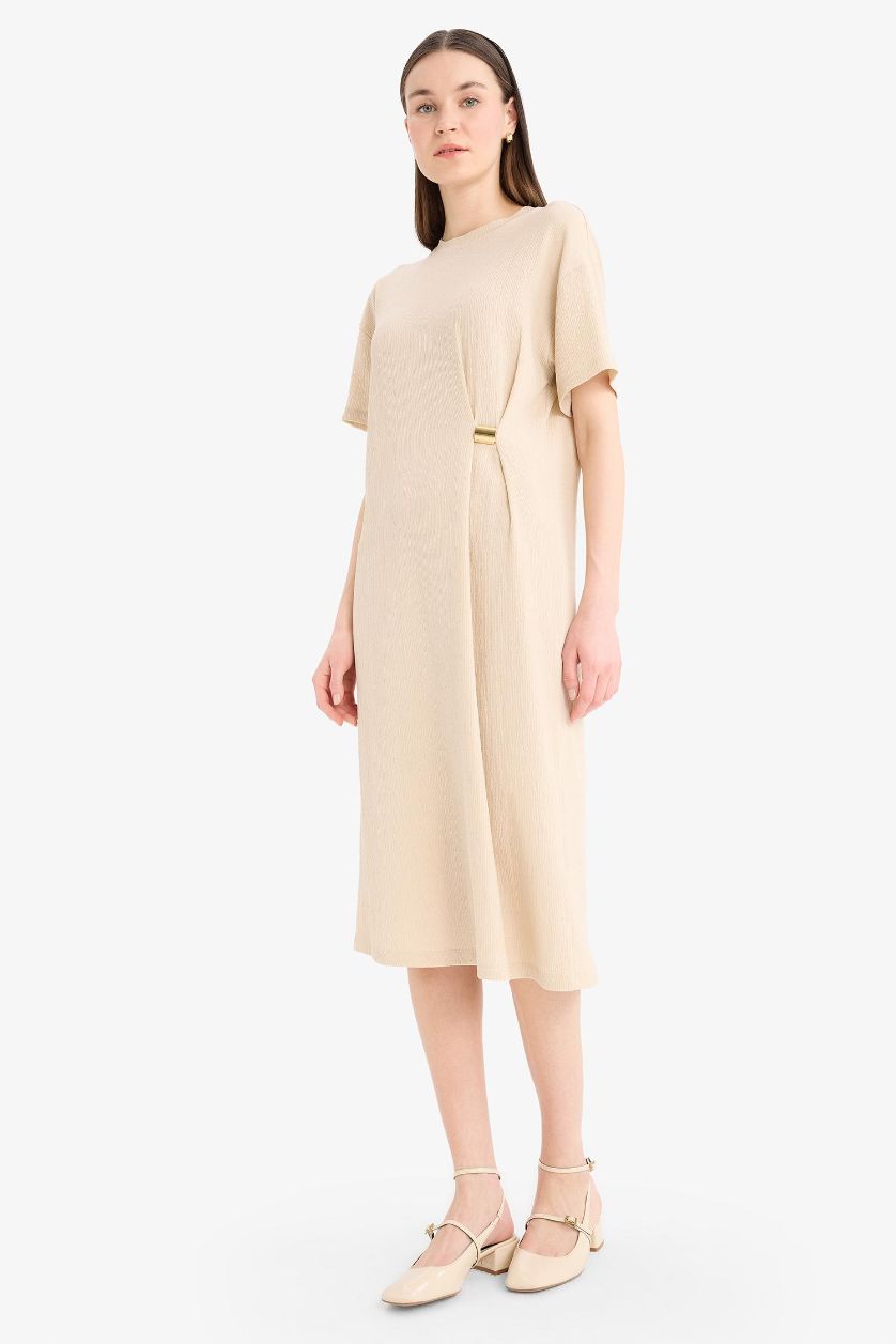 Woman Sand Regular Fit Crew Neck Dress