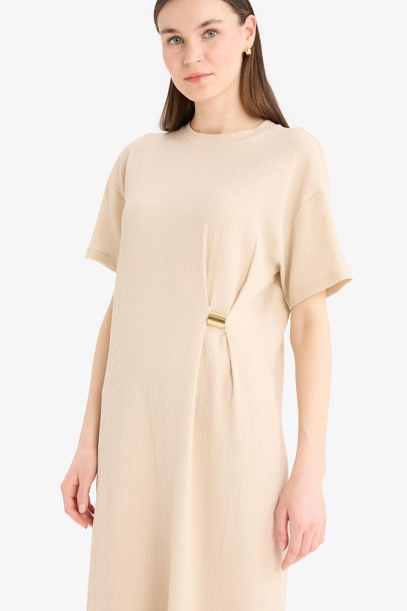 Woman Sand Regular Fit Crew Neck Dress
