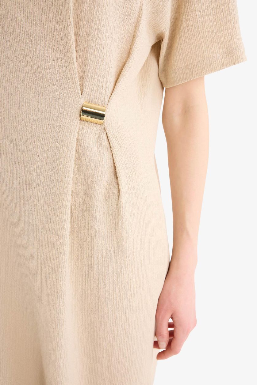 Woman Sand Regular Fit Crew Neck Dress