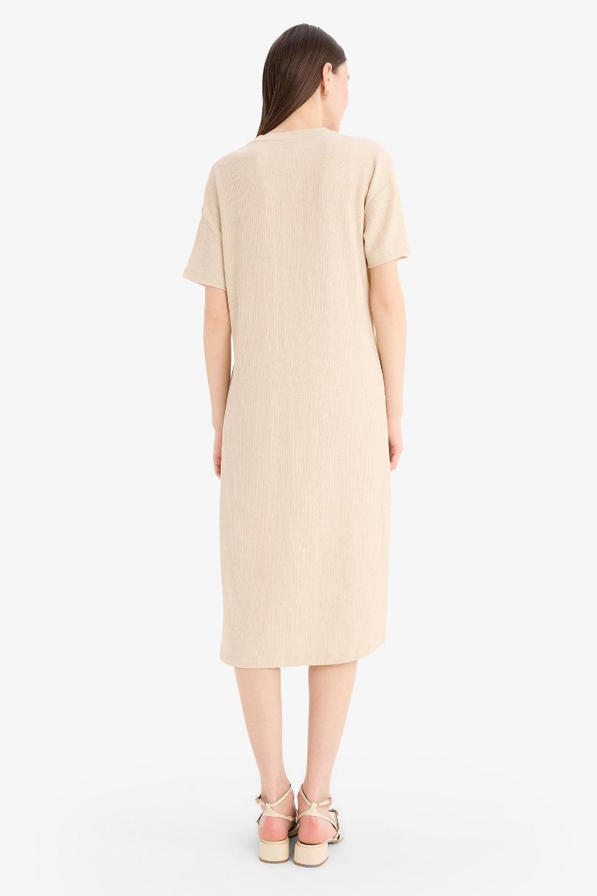 Woman Sand Regular Fit Crew Neck Dress