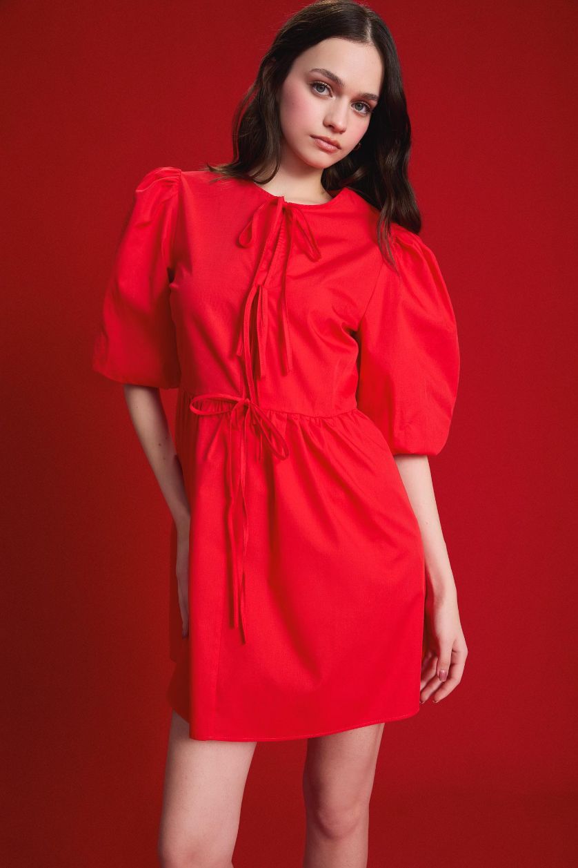 WOMAN Red Crew Neck Poplin Mini Dress