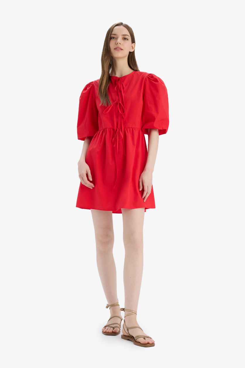 WOMAN Red Crew Neck Poplin Mini Dress