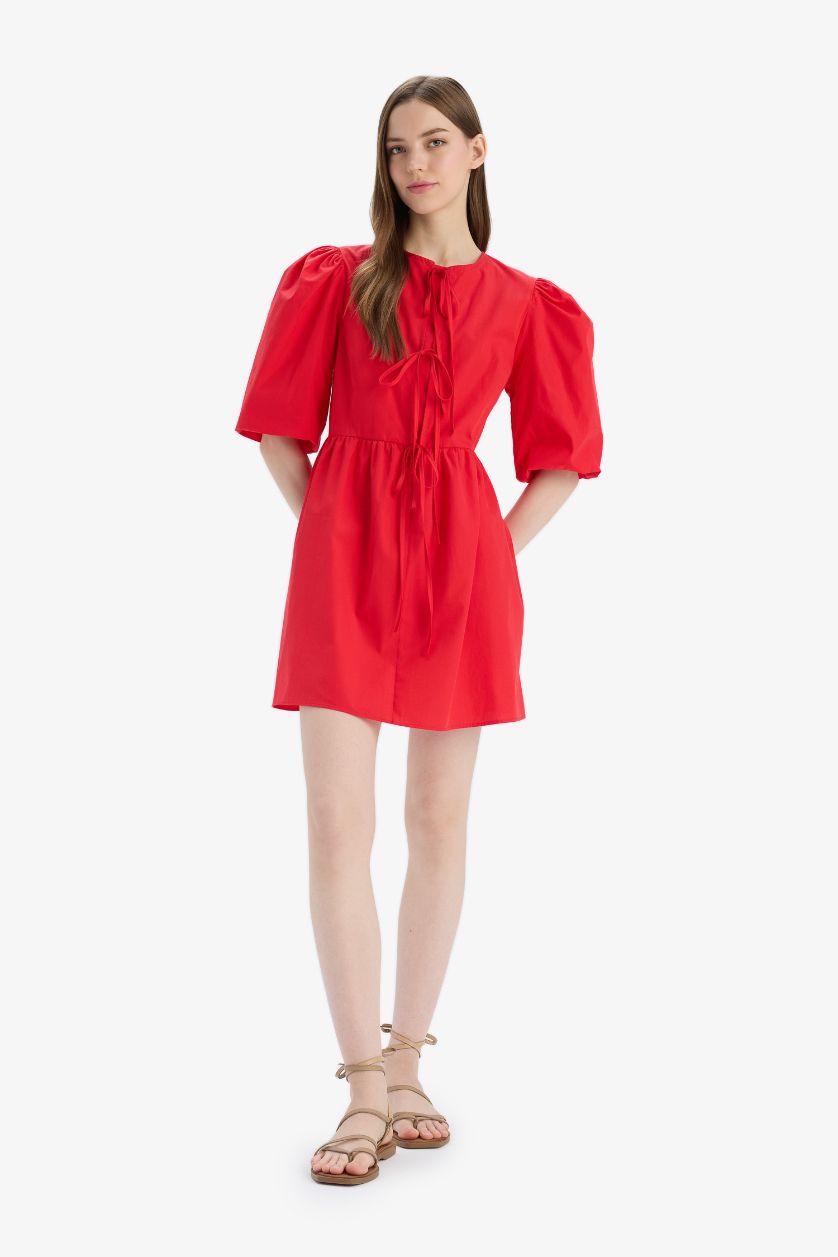 WOMAN Red Crew Neck Poplin Mini Dress