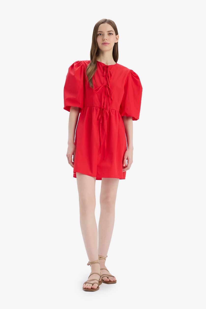 WOMAN Red Crew Neck Poplin Mini Dress
