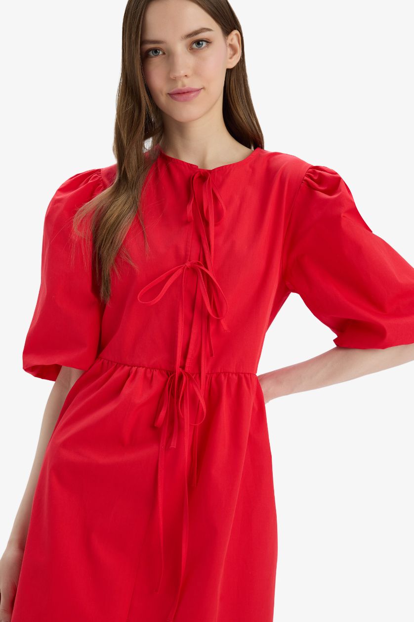 WOMAN Red Crew Neck Poplin Mini Dress