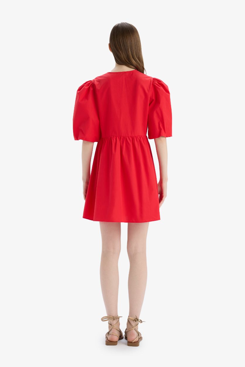 WOMAN Red Crew Neck Poplin Mini Dress