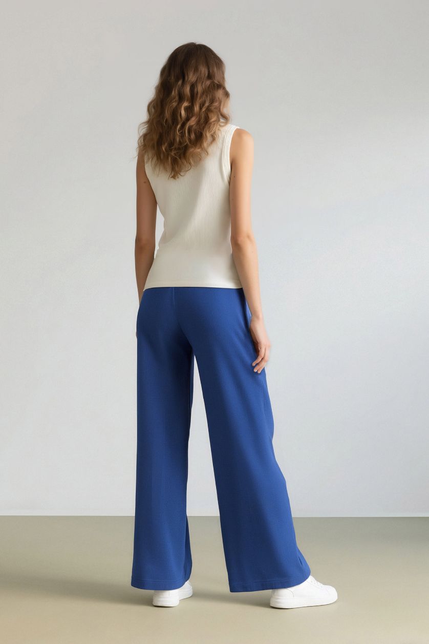 WOMAN Blue Traditional Straight Fit Pocket Detailed Linen Blend Trousers