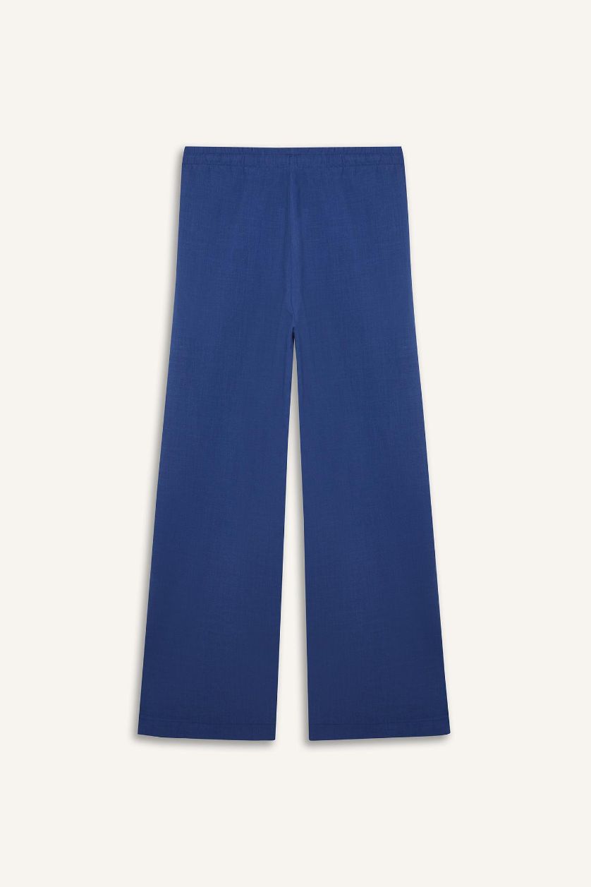 WOMAN Blue Traditional Straight Fit Pocket Detailed Linen Blend Trousers