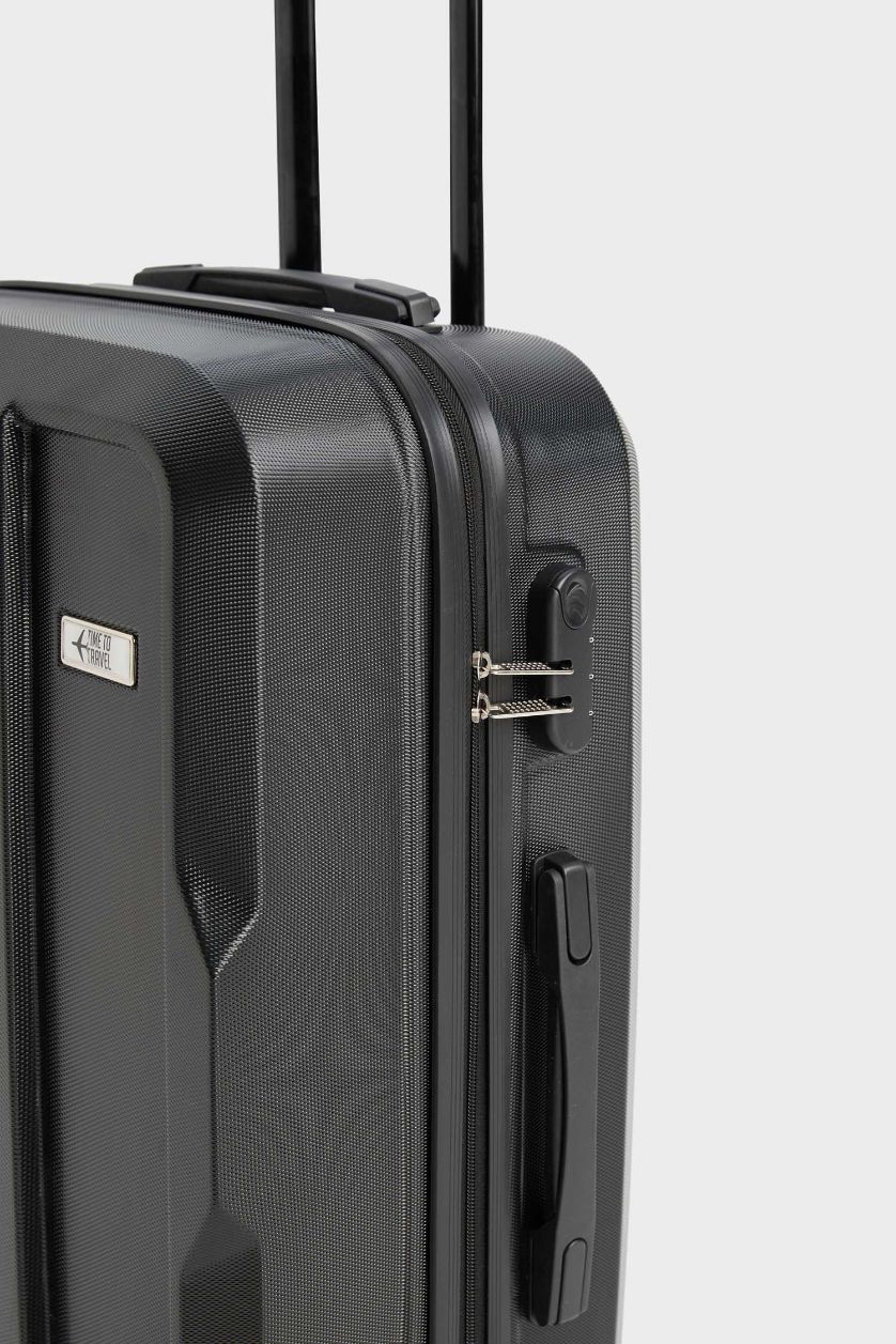 WOMAN Black Medium Unisex Medium Hard Cover Trolley Suitcase