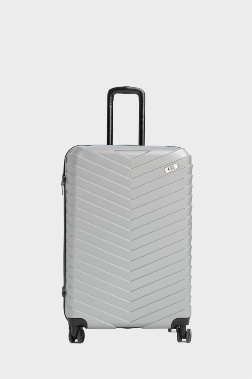 Kadın Gri Büyük Unisex Sert Kapaklı Çekçekli Büyük Boy  Valiz