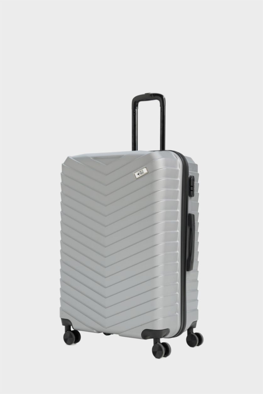 Kadın Gri Büyük Unisex Sert Kapaklı Çekçekli Büyük Boy  Valiz