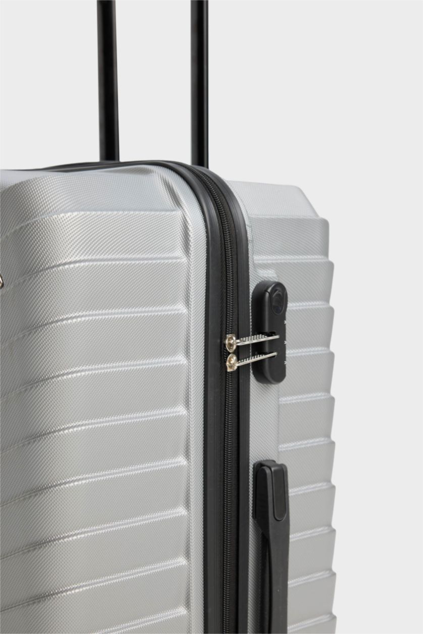 Kadın Gri Büyük Unisex Sert Kapaklı Çekçekli Büyük Boy  Valiz