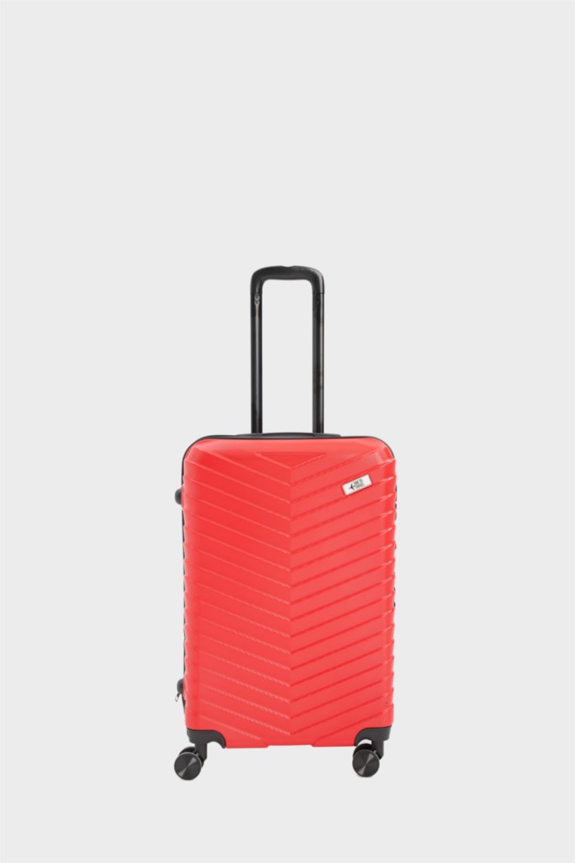 Kadın Kırmızı Orta Unisex Sert Kapaklı Çekçekli Orta Boy  Valiz