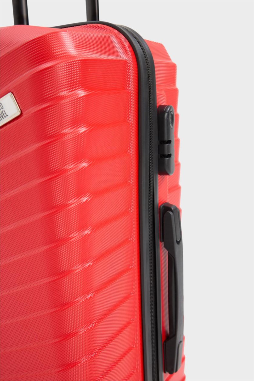 Kadın Kırmızı Orta Unisex Sert Kapaklı Çekçekli Orta Boy  Valiz