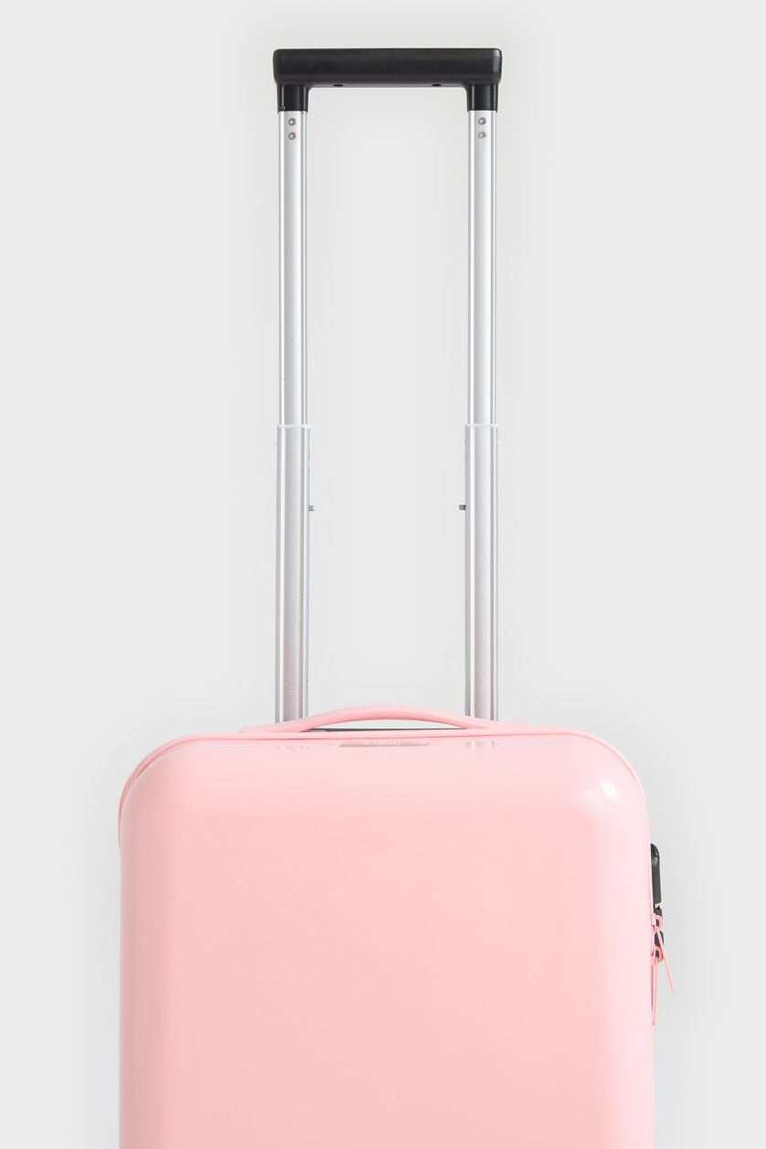 Kadın Pembe Kucuk Unisex Sert Kapaklı Çekçekli Küçük Boy Valiz