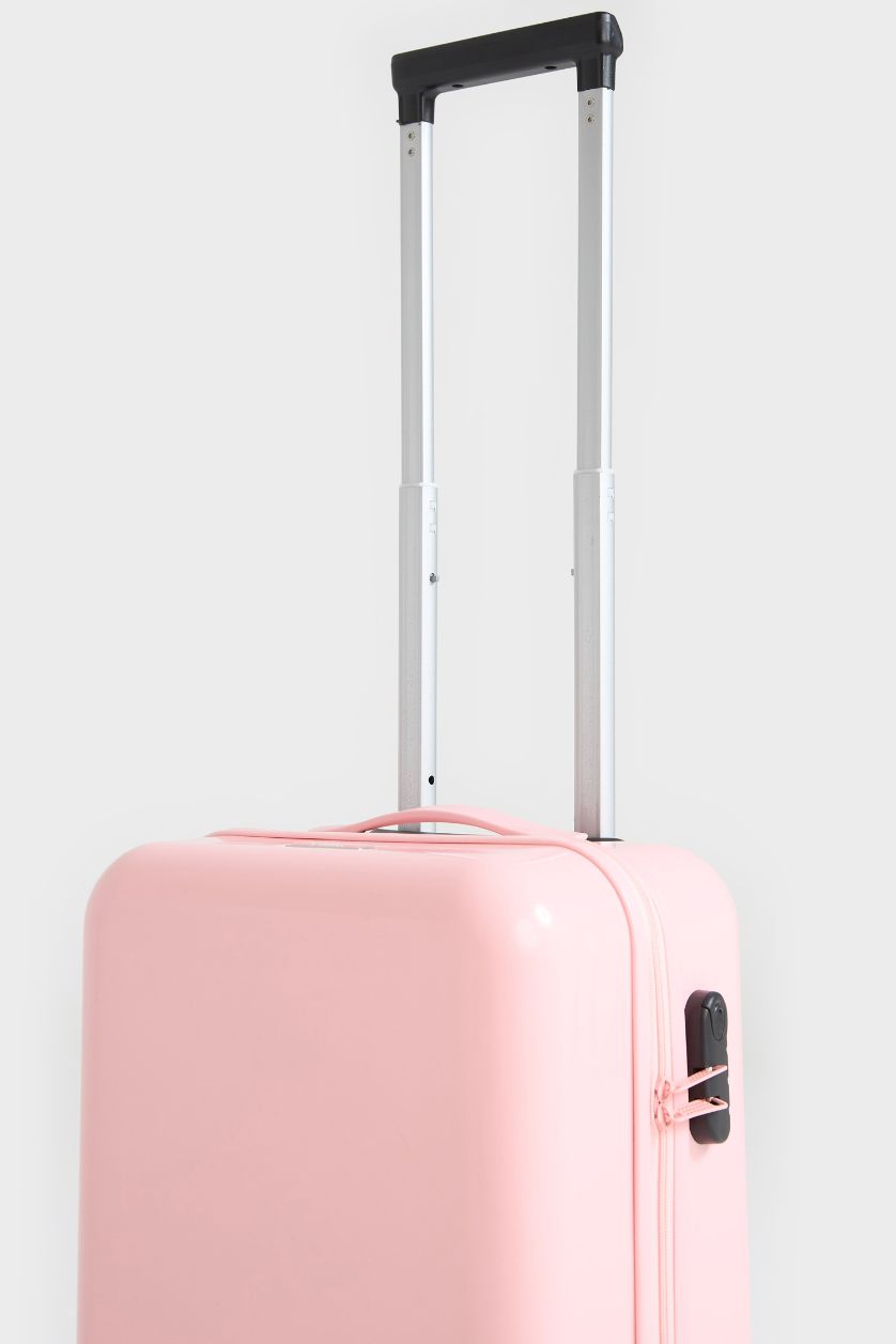 Kadın Pembe Kucuk Unisex Sert Kapaklı Çekçekli Küçük Boy Valiz