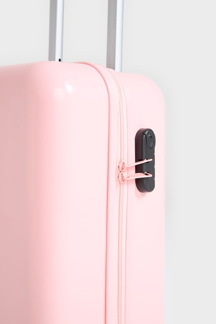 Kadın Pembe Kucuk Unisex Sert Kapaklı Çekçekli Küçük Boy Valiz