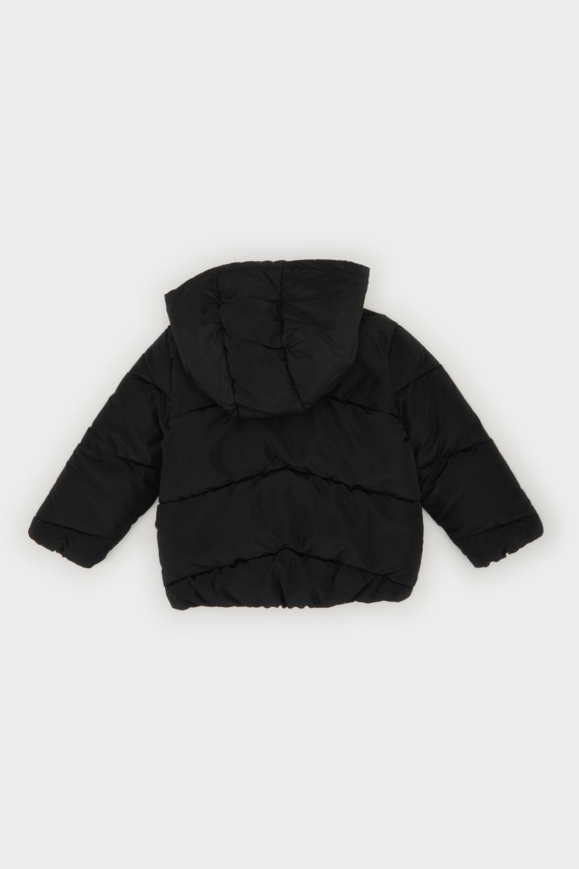 Kız Bebek Siyah Rüzgar Geçirmez Su Geçirmez Kapüşonlu Fermuarlı Cepli Şişme Mont Kız Bebek