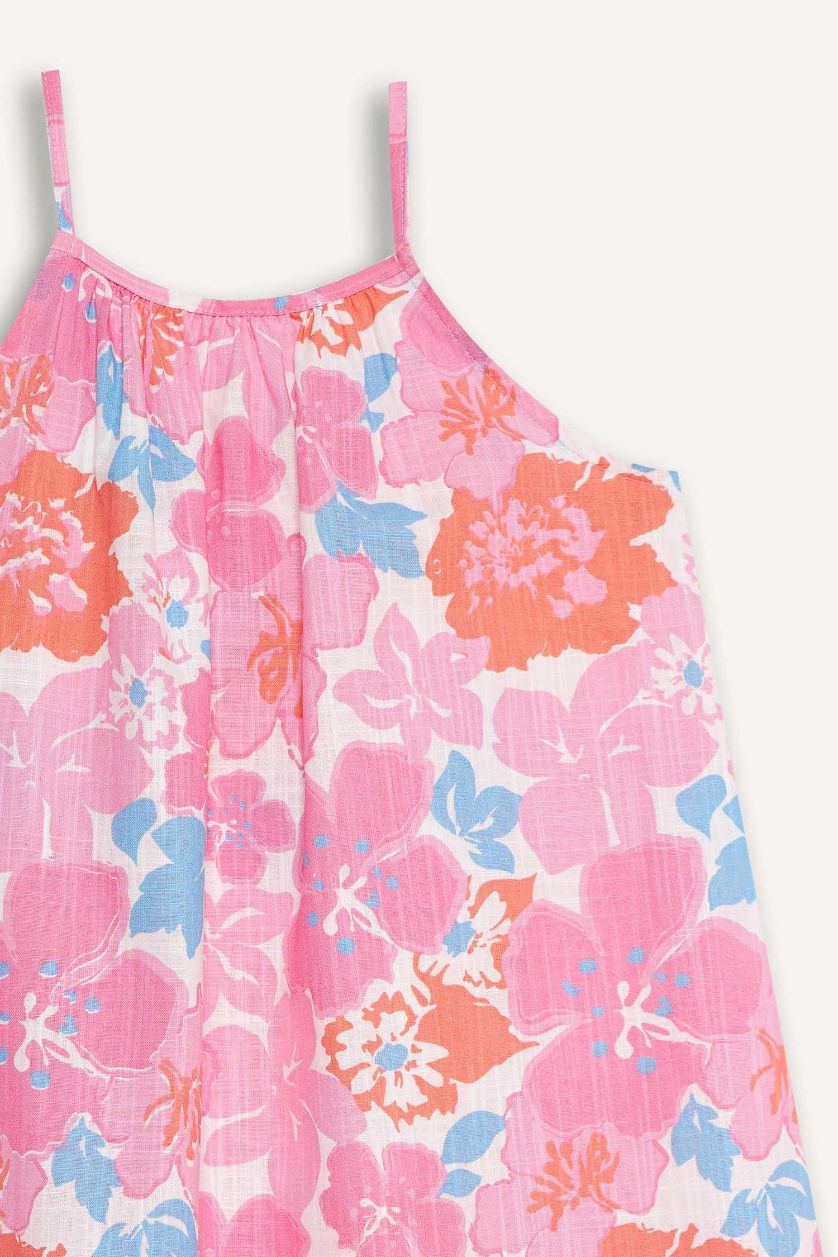 بنات زهري فاتح فستان فلورال فيسكوز بحمالات