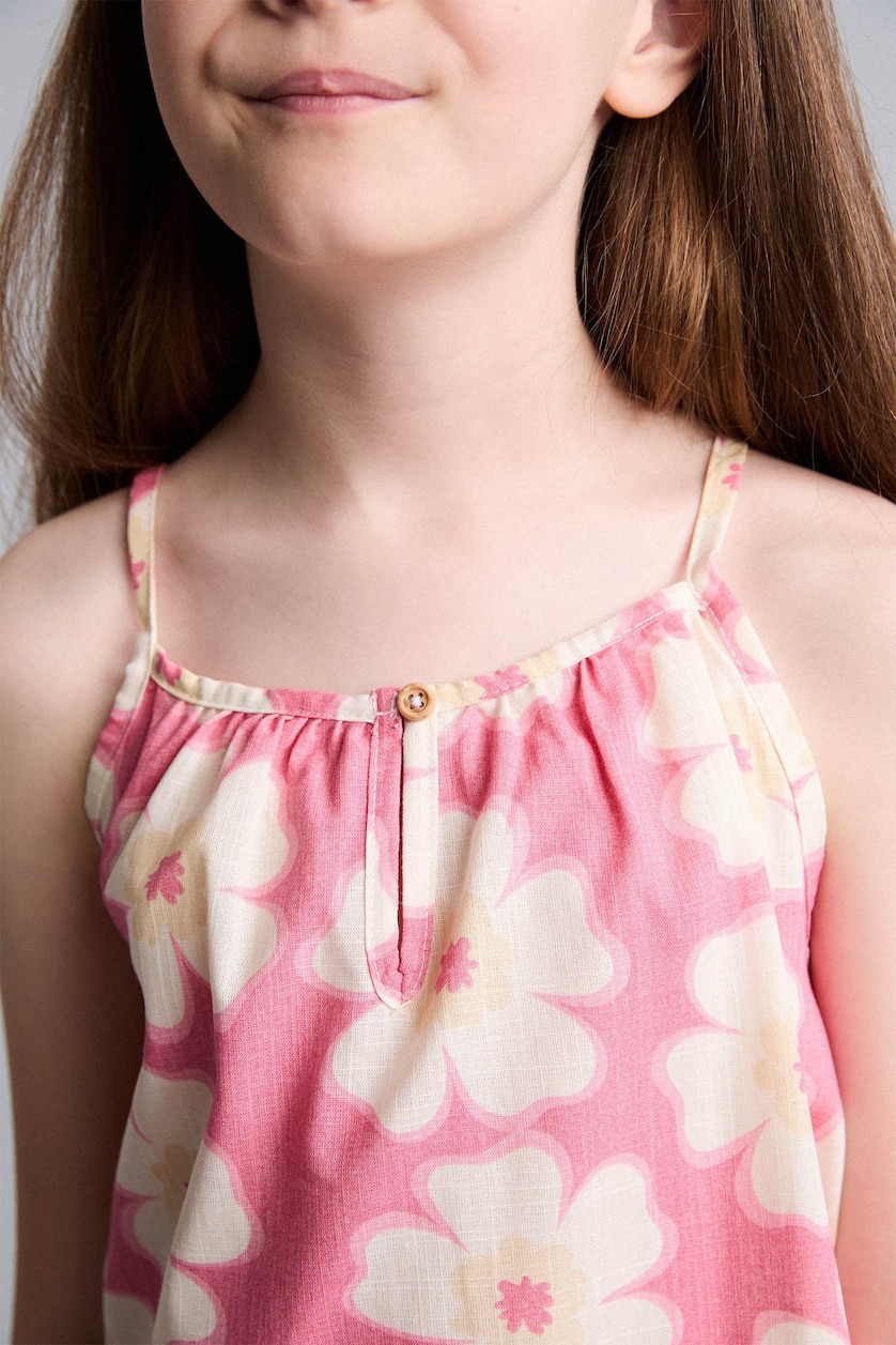 بنات زهري Girl 100% Cotton Floral Viscose Strappy Dress