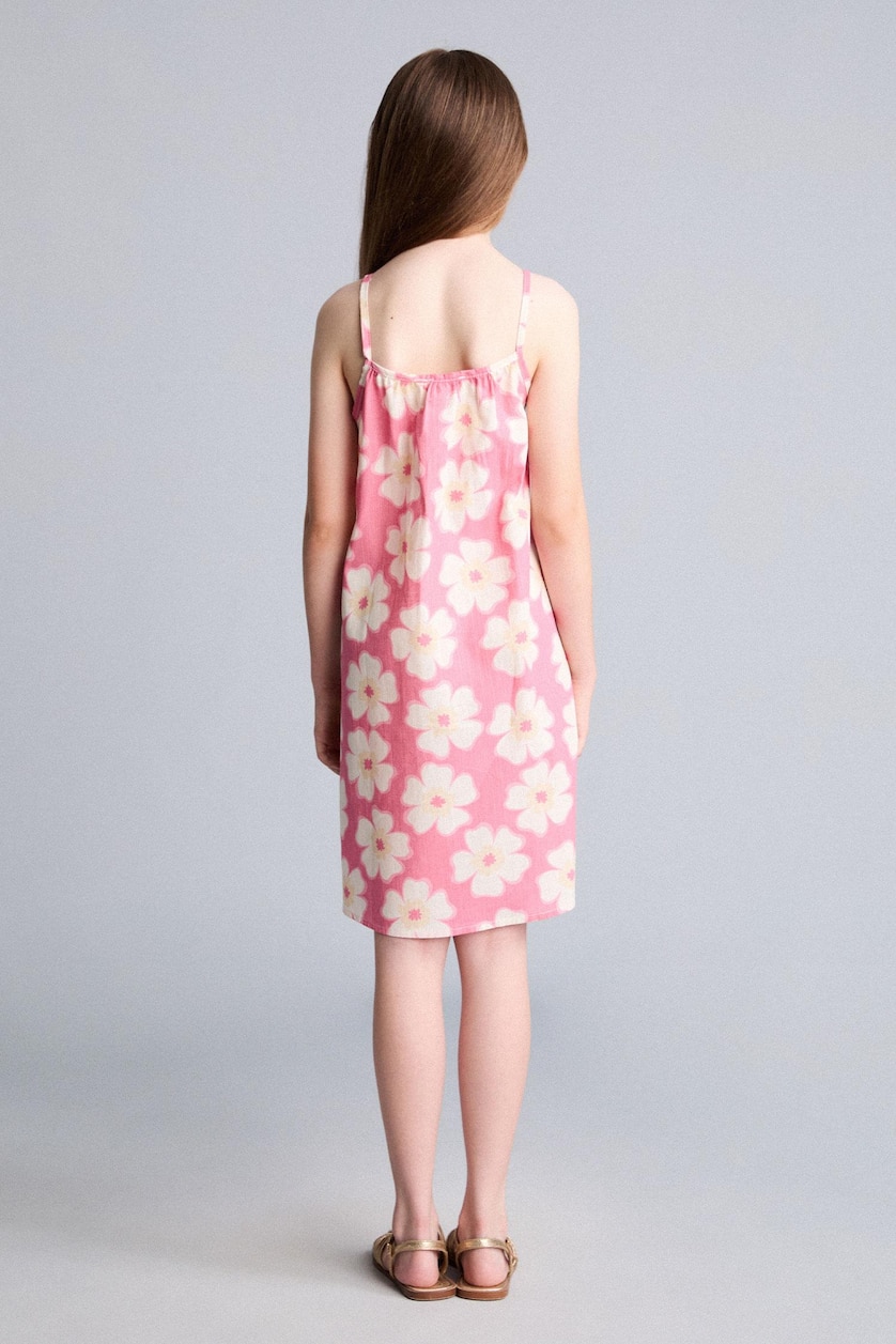 بنات زهري Girl 100% Cotton Floral Viscose Strappy Dress
