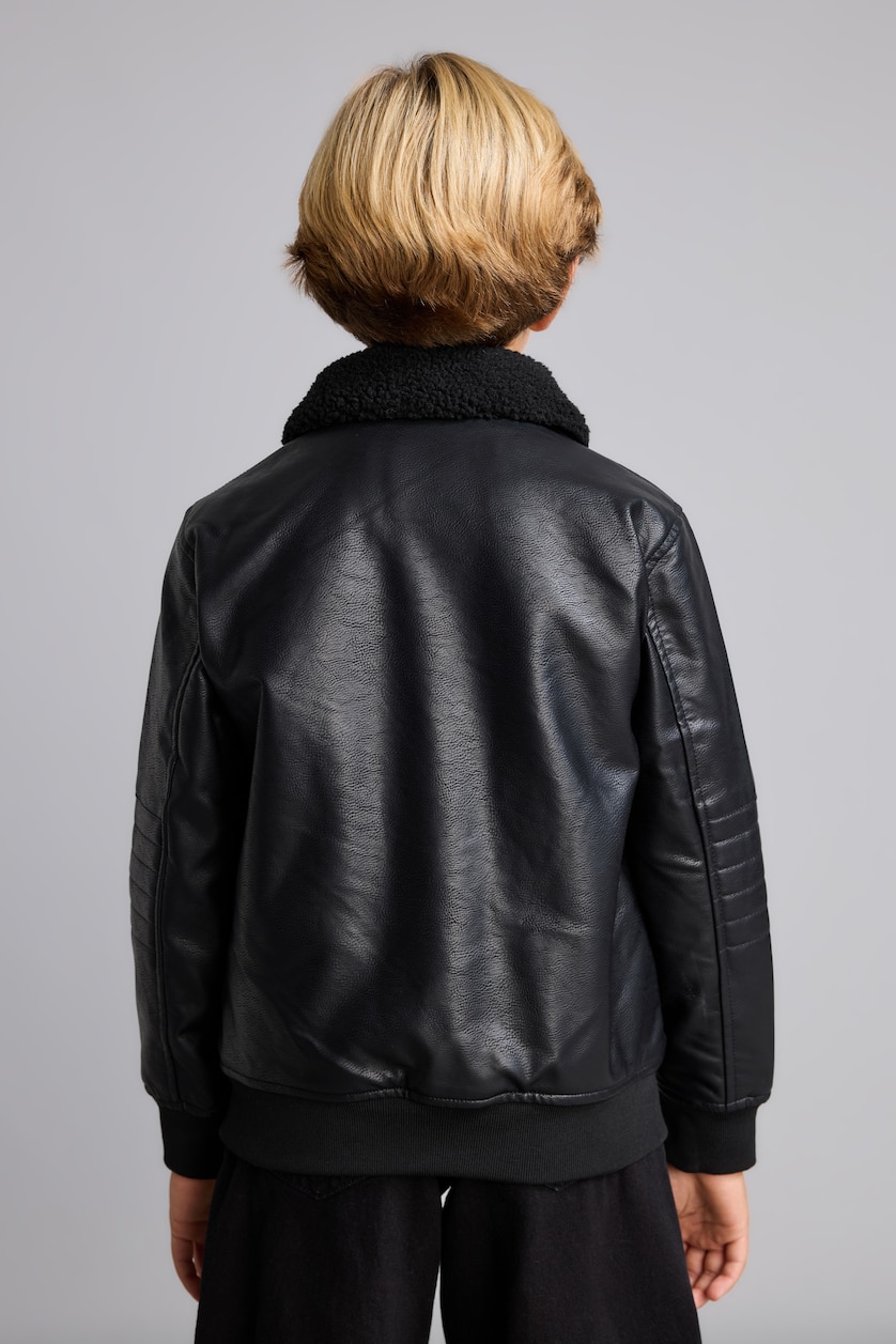 BOYS & TEENS Black Boys Plush-Lined Polo Collar Jacket