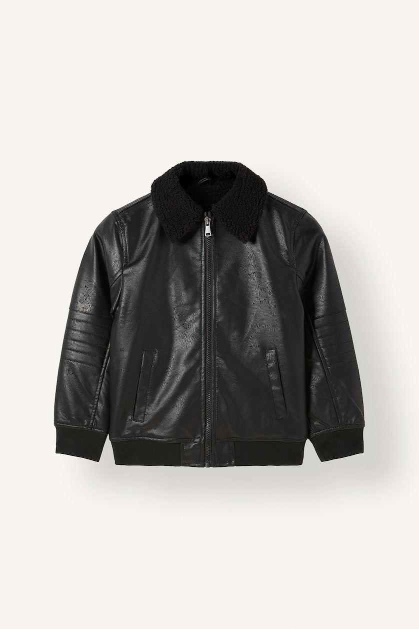 BOYS & TEENS Black Boys Plush-Lined Polo Collar Jacket