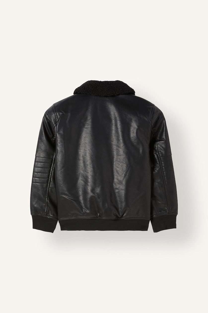BOYS & TEENS Black Boys Plush-Lined Polo Collar Jacket