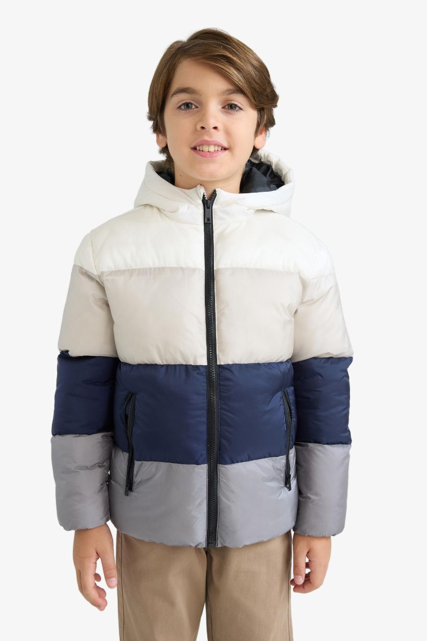 BOYS & TEENS NAVY Boy Hooded Fleece Lined Zippered Waterproof Puffer Jacket