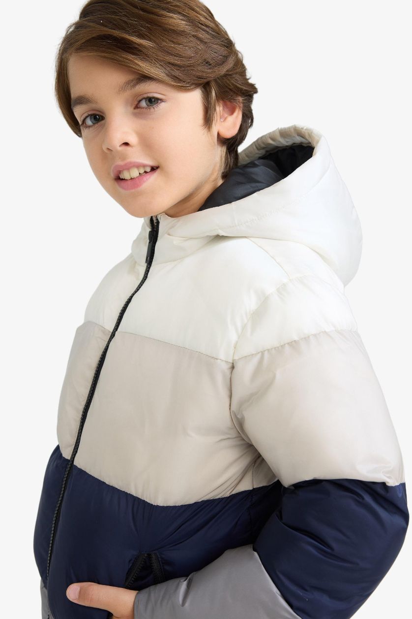 BOYS & TEENS NAVY Boy Hooded Fleece Lined Zippered Waterproof Puffer Jacket