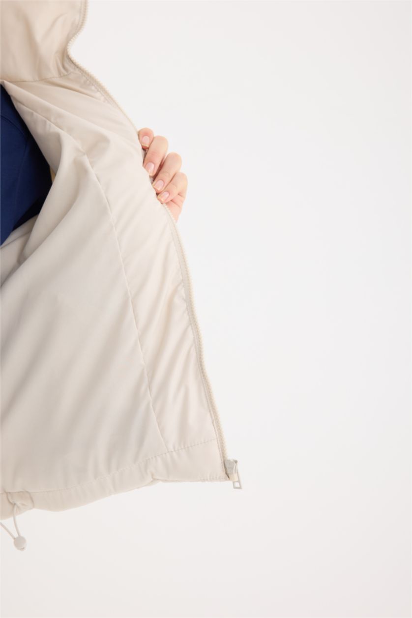 Kadın Kum Regular Fit Şişme Mont Fermuarlı Cepli