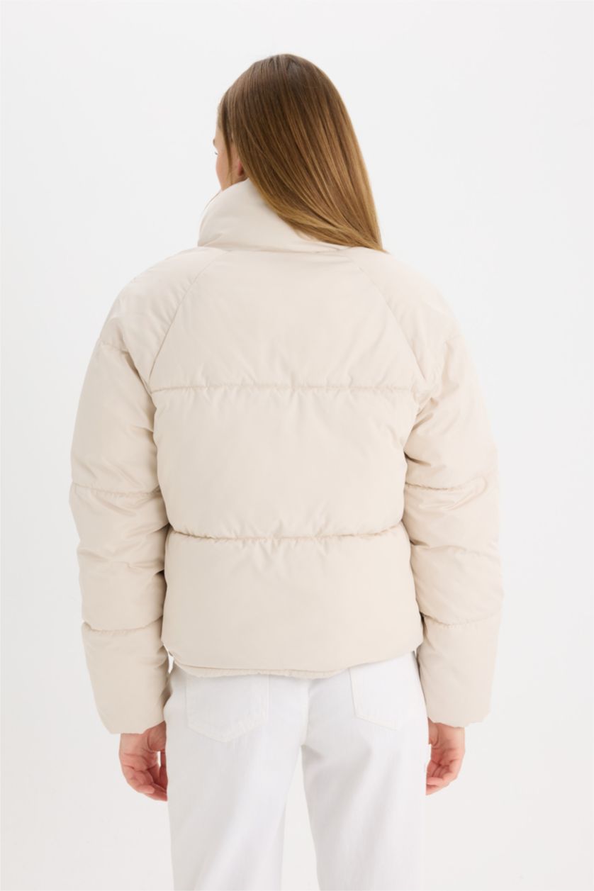 Kadın Kum Regular Fit Şişme Mont Fermuarlı Cepli