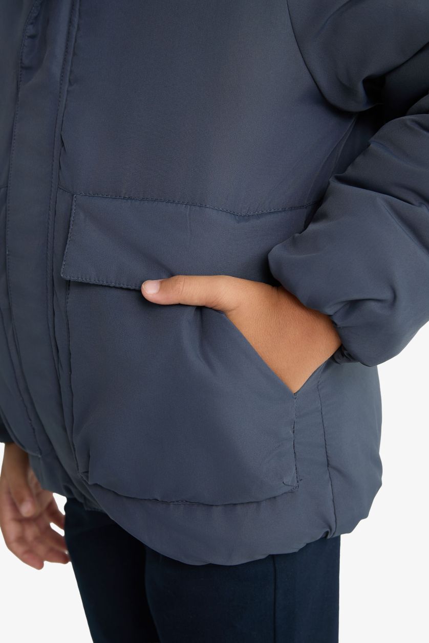 GARÇONS Anthracite Doudoune imperméable à capuche et fermeture zip pour garçon