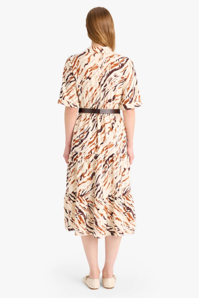 FEMME Beige Clair Robe Chemise mi-longue imprimée à demi-manches