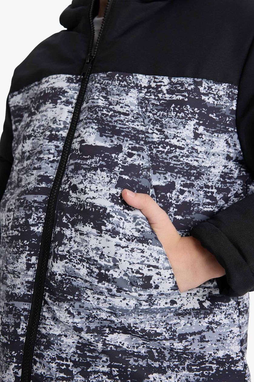 Erkek Çocuk - Genç Erkek Siyah Su İtici Kapüşonlu Fermuarlı Şişme Mont Erkek Çocuk