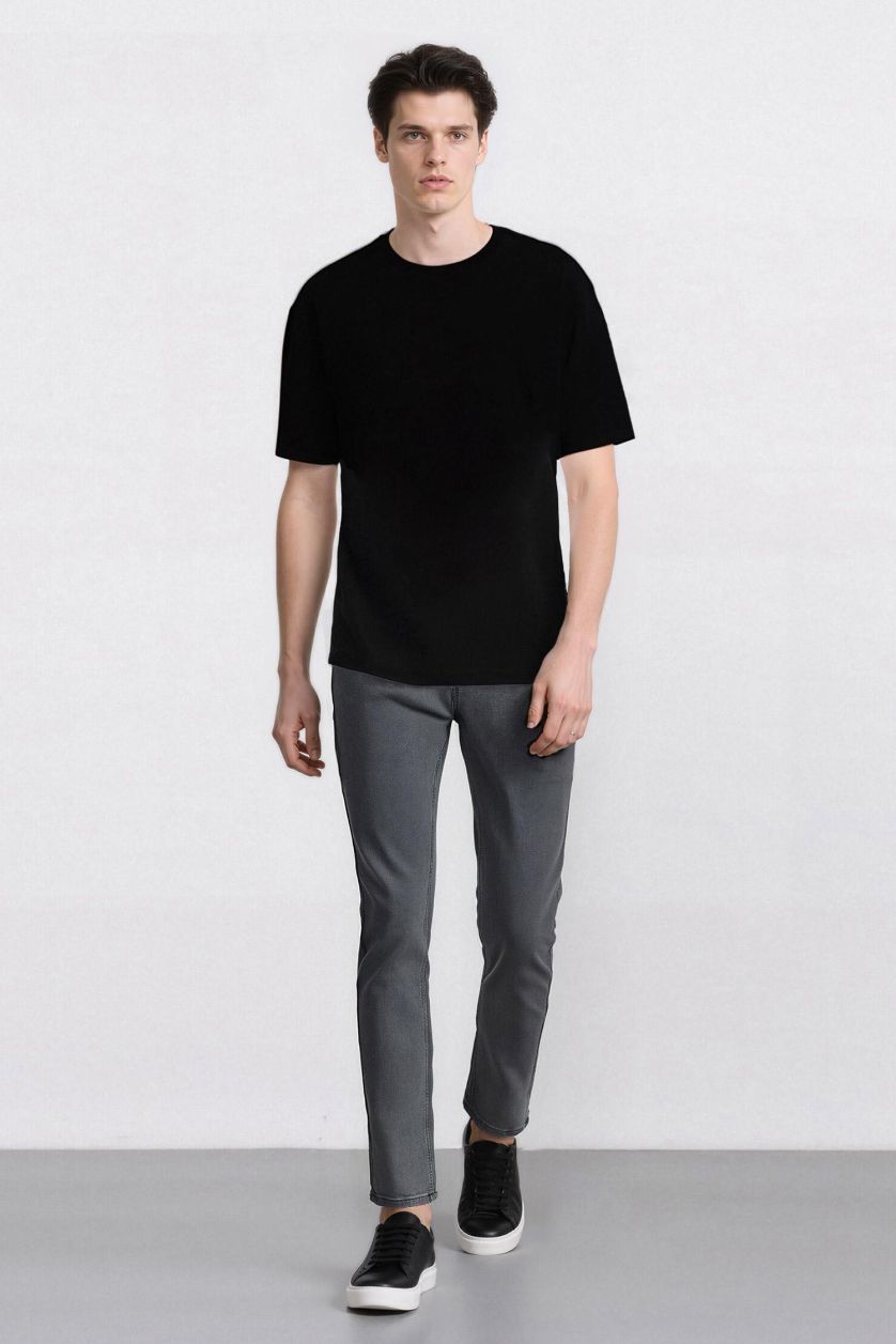 Erkek Gri Pedro Slim Fit Dar Kalıp Normal Bel Dar Paça Jean Pantolon