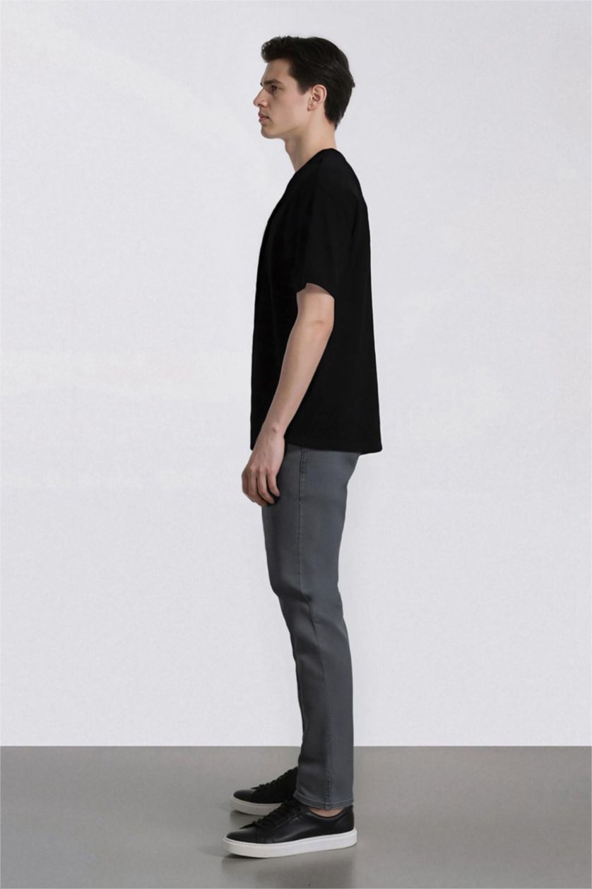 Erkek Gri Pedro Slim Fit Dar Kalıp Normal Bel Dar Paça Jean Pantolon